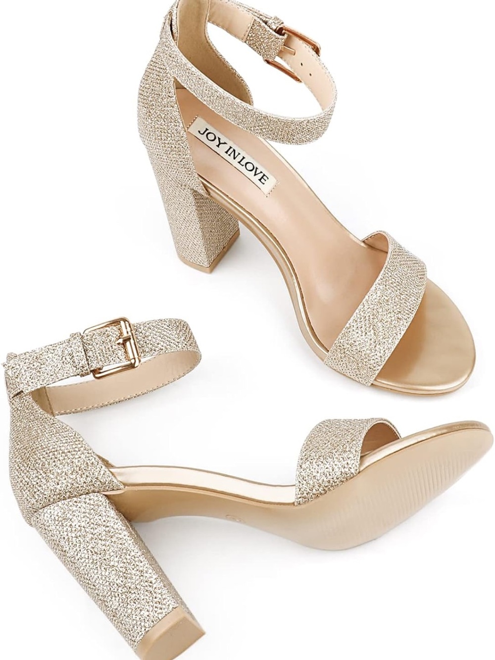 Women's Glitter Block Heel Sandal in Gold